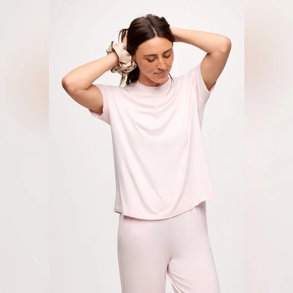 Nuuds boyfriend pajama tee shirt top pants makeup pink lounge set - Picture 4 of 14